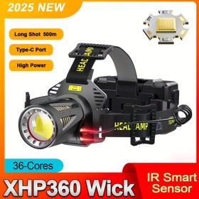 Resim XHP360 Süper Yüksek Güçlü LED Kafa Lambası, Tip-C Şarj Edilebilir IR Hareket Sensörlü Çadır Kamp Balık Avı İçin 3*18650 Pil, Kamp Farı,Şarj Edilebilir Yürüyüş Farı,Kamp Malzemeleri 