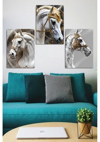 Resim Metal Baskı - 3'lü Gold Arabian Horse - Dekoratif At Tablosu 