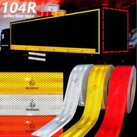 Resim Yüksek Görünürlüklü 104R Yansıtıcı Güvenlik Bandı - Kırmızı, Beyaz, Sarı, Işıklı, Su Geçirmez PET Bant Bisikletler, Kamyonlar, Tekneler, Römorklar İçin - Güçlü Yapışkan, Uygulaması ve Çıkarması Kolay (3m/9m/12m), Güvenlik İşaretleme Bandı|Yüksek Görünürlük Renkleri|Dayanıklı Vinil Bant 