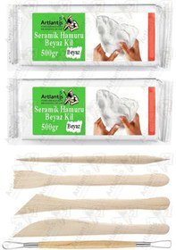 Resim Beyaz Seramik Hamuru 5 Li Ahşap Ebeşuar Seti 1 Paket 2 Adet 500gr Beyaz Seramik Hamuru Beyaz Kil Çamuru Modelleme Çamuru 