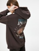 Resim Şardonlu Oversize Kapşonlu Sweatshirt Arkası Baskılı Uzun Kolu Pamuk Karışımlı 
