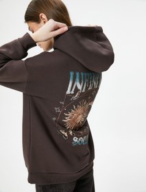 Resim Şardonlu Oversize Kapşonlu Sweatshirt Arkası Baskılı Uzun Kolu Pamuk Karışımlı 