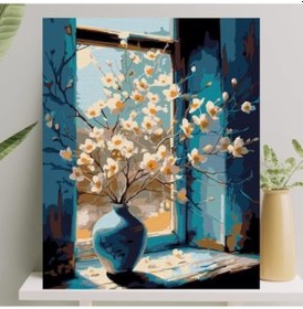 Resim Sayılarla Boyama Tuval Seti Fırça Boya Dahil Çıtaya Gerili 40x50 Cm - Camdaki Vazo 