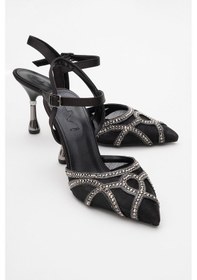 Resim Luvishoes Luvi Shoes Volby Siyah Saten Taşlı Kadın Abiye Ayakkabı Siyah 