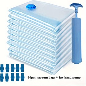Resim 10 adet Vakumlu Depolama Çantası El Pompası ile - Dayanıklı Plastik, Fermuar Kapatma - Giysiler, Yastıklar ve Daha Fazlası için İdeal - Yerden Tasarruf Sağlayan Dolap Düzenleme, Dolap Düzenleme | Fermuarlı Depolama Çantaları | Plastik Yapı 