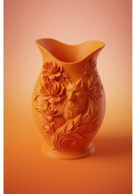 Resim Kurt Desenli Gül Kabartmalı Dekoratif Vazo Mat Dokulu Ev Ofis Salon Masa Raf Süsü Çiçeklik 15x10 Cm Turuncu 
