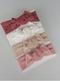 Resim swan butik Kız Bebek Çocuk Bebek Bandana Toka Seti 4'lü Sıcak Pembe, Kırık Beyaz, Bej Pudra 