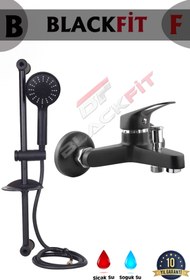 Resim BlackFit 10 Yıl Garantili Mix Siyah Aç Kapa Çift Su Girişli Banyo Bataryası Sürgülü Duş Seti Duş Başlığı 
