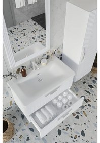 Resim Erguvan Beyaz Gümüş Kulp Demonte Lavabolu Banyo Dolabı 100 Set Beyaz 