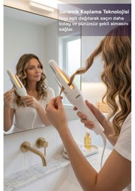 Resim Sinbo Shd-1728 Otomatik Saç Maşası Seramik Kaplama Saç Şekillendirici Led Isı Göstergeli Beyaz 