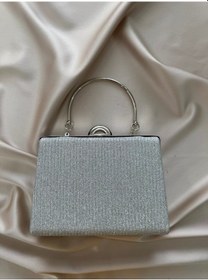 Resim Öznora Kadın Gümüş Simli Abiye, Clutch Gece Çantası Std 