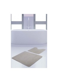 Resim Unicolor Düz Krem 2'li Banyo Paspası Halısı Seti Kaymaz Deri Taba Krem 