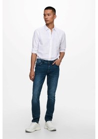 Resim Only & Sons Erkek Onscaiden Slim Fit Keten Gömlek 22012321 Beyaz 