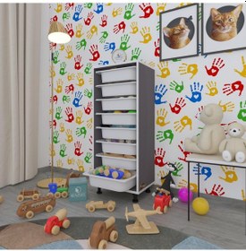 Resim Kenzlife Sepetli Mutfak Dolabı Ruberu Gri 110x45x30 Banyo Oyuncak Çamaşır Beyaz 8 Li Sepet 