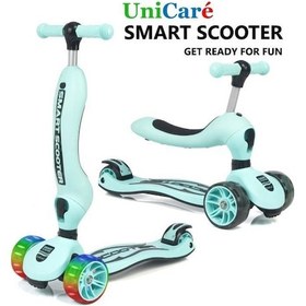 Resim Smart Oturaklı Çocuk Scooter 3 Tekerlekli Işıklı Ledli Scooter Yükseklik Ayarlı 1-5 Yaş Açık Mavi 