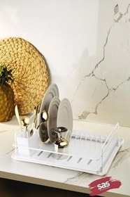 Resim Ömür Boyu Paslanmaz Bulaşıklık Bulaşık Sepeti Tek Katlı Tabaklık Termo Plastik Kaplama Beyaz TBK-01 