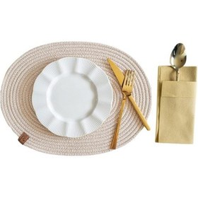Resim Vos Versa Amerikan Servis 6'lı Supla Lux Sunum Tabak Altlığ - Oval Bej Vvhm0038-395 - Bej 