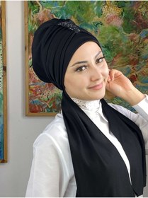 Resim BUTİKAMBAR Hürrem Taşlı Tek Biritli Atkılı Siyah Bone 