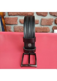 Resim Real Leather Erkek Kemer Baskı Desenli Siyah Hakiki Vejetal Dana Deri 3.5 CM Siyah 