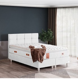 Resim Gümüş Tek Kişilik Baza Başlık Real Pedli Yatak Seti Beyaz 120 x 200 