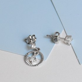 Resim Papatya Silver 925 Ayar Gümüş Rodyum Kaplama Halka Taşlı Sallantılı Çivili Küpe 