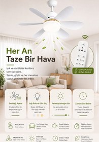 Resim Waldern 6 Kanatlı, Işıklı Sessiz Çalışma Tavan Tip Vantilatör 52 cm 