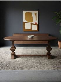 Resim Orleans Fransız Still Oval Ahşap Yemek Masası 90x180 Ceviz 