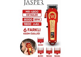 Resim Jasper JPR-4800 Kırmızı Profesyonel Tıraş Makinesi 6 Farklı Kesim Özelliği Saç-Sakal Kesim 