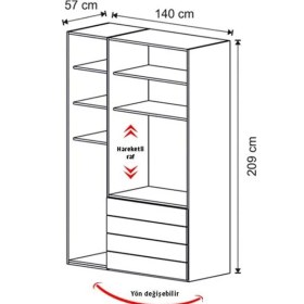 Resim Bubu Home Dark 3 Kapaklı GENÇ ODASI Dolap 