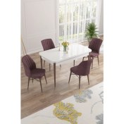 Resim Canisa Concept Nef Serisi 70 x 114 Cm, Açılabilir Mdf Mutfak Masa Takımı, Beyaz Masa Ceviz Ayak, 4 Sandalye 