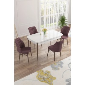 Resim Canisa Concept Nef Serisi 70 x 114 Cm, Açılabilir Mdf Mutfak Masa Takımı, Beyaz Masa Ceviz Ayak, 4 Sandalye 