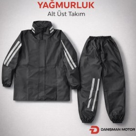 Resim Motosiklet Yağmurluk Seti – Alt Üst Takım – Reflektörlü Su Geçirmez Siyah 