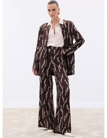 Resim Sateen Desenli Bol Paça Pantolon - Kahve-136491 Kahve 