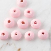 Resim Loren 10 Adet Pembe Yassı Ahşap Boncuk 