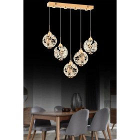 Resim Istanbul Avize Dali Yemek Masası 5'li Gold 3 Renk Ledli Modern LED Avize 