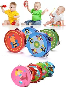 Resim AyasEğiticiOyuncak Deri Tef 16 Cm Ahşap 4 Zilli Tef Orta Boy Kına Tefi 1 Adet 