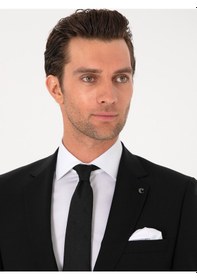 Resim Cacharel Siyah Slim Fit %100 Yün Klasik Takım Elbise 