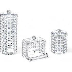 Resim Cekar Store Deconox Diamond 3'lü Set Makyaj Organizer Banyo Düzenleyici Pamukluk Seti, Pamuklu Kulak Çubuğu Organizeri, Makyaj Pamuk Organizeri 
