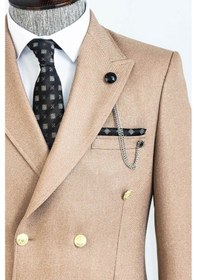 Resim Wessi Kruvaze Slim Fit Krem Erkek Ceket Krem 
