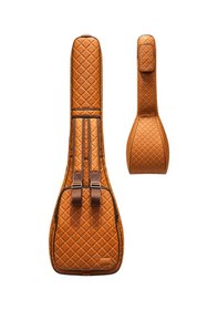 Resim Saz Kılıfı Kahverengi Suni Deri Kalın Kılıf Kahverengi Kapitoneli Kısa Sap Bağlama Kılıfı 