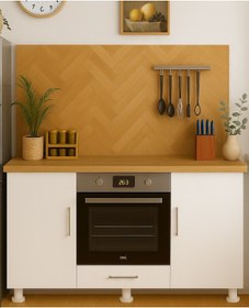 Resim 140lık Ankastre Fırın Ocak Dolabı,kahve Köşesi,çok Amaçlı Mutfak Dolabı Meşe - Beyaz 