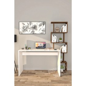 Resim Moonlife Koordinat Pratik Kitaplıklı Çalışma Masası Beyaz Ceviz 120X50 