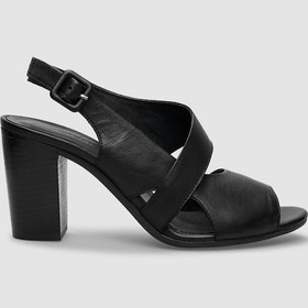 Resim %100 Hakiki Deri Siyah Yandan Tokalı Kadın Topuklu Sandalet-siyah Siyah 