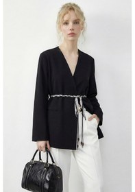 Resim Shade Kadın Kruvaze Yaka Fular Kemerli Kadın Blazer Ceket 8014 60283988 - Siyah 