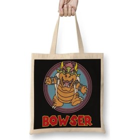 Resim Baskı Dükkanı King Bowser Super Mario Classica Fanart Bez Çanta Uzun Saplı 