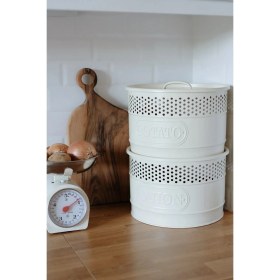 Resim Dekorz Dükkan Galvaniz Soft Krem Iki Katlı Patates & Soğan Saklama Kovası 