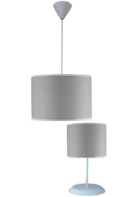 Resim 718 Gri Kumaş 2.li Set Yatak Odası Genç Çocuk Odası Avize Abajur 