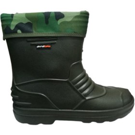 Resim Akınal Bella Ab80-10 Unisex Haki Çoraplı Eva Ultra Hafif Poli Taban Kısa Yağmur Çizmesi 