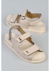 Resim Shoetek Severina Kadın Sandalet Bantlı Pimli Bej Deri Bej Cilt Bej 