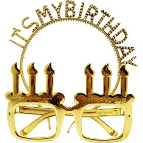Resim İT39S My Birthday Yazılı Taç ve Mum Şekilli Gözlük Seti Altın Renk 